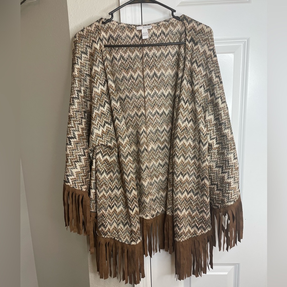 Boho Fringe Western Cardigan ASTARS Chevron Kimono Festival One Size